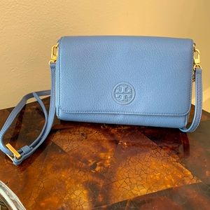 Tory Burch Blue Leather Bombe Crossbody Wallet